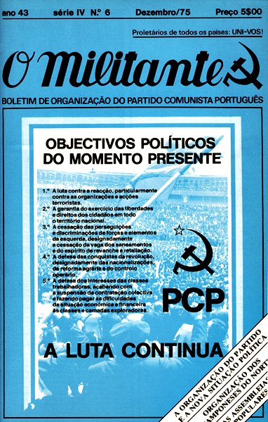 Capa do Boletim �O Militante� de Dezembro de 1975