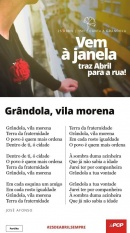 Cartaz alusivo às comemorações do 46.º aniversário do 25 de Abril, com a letra de Grândola, Vila Morena