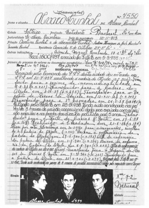Ficha da PIDE - folha de papel com n.º7550, referências ao ano 1937