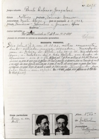 Ficha do prisioneiro Bento Gonçalves