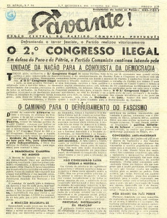 O Avante! da 1.ª quinzena de Agosto de 1946 divulga resoluções do IV Congresso do PCP