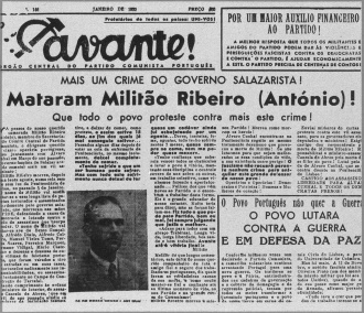 Comunicação da morte de Militão Ribeiro e pedido de autópsia, no Avante!