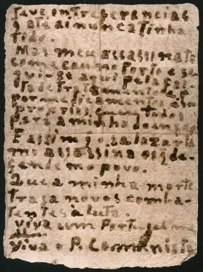 uma das páginas da última carta de Militão Ribeiro para o Partido, escrita com o seu próprio sangue (ao lado)