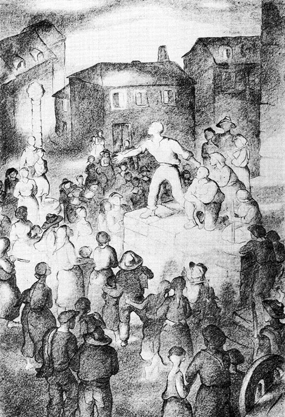 Concentração de trabalhadores em gravura de Álvaro Cunhal