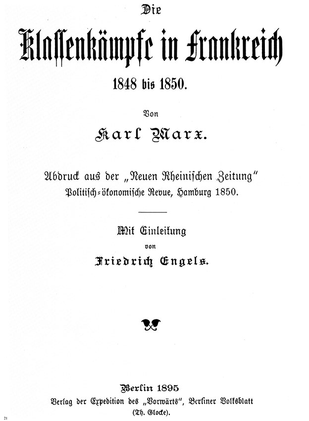 Capa da primeira edição  de As Lutas de Classes em França de 1848 a 1850, Berlim, 1895