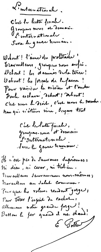 Poema de Eugène Pottier, A Internacional, hino dos trabalhadores de todo o mundo