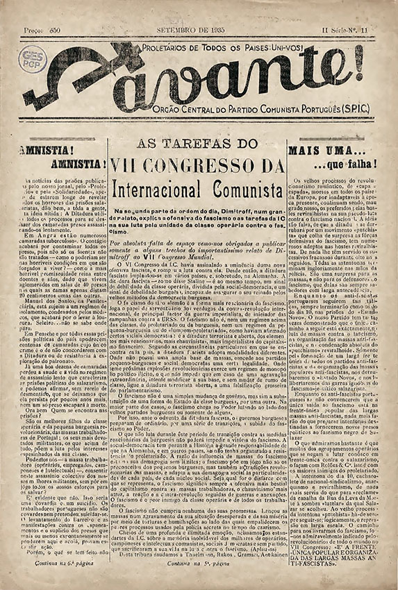 Internacional Comunista (Avante! de 1935). A solidariedade internacionalista foi sempre um traço identitário do PCP